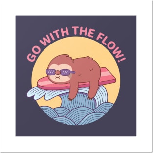 Sloth Chillin On Surfboard, Go With The Flow Posters and Art